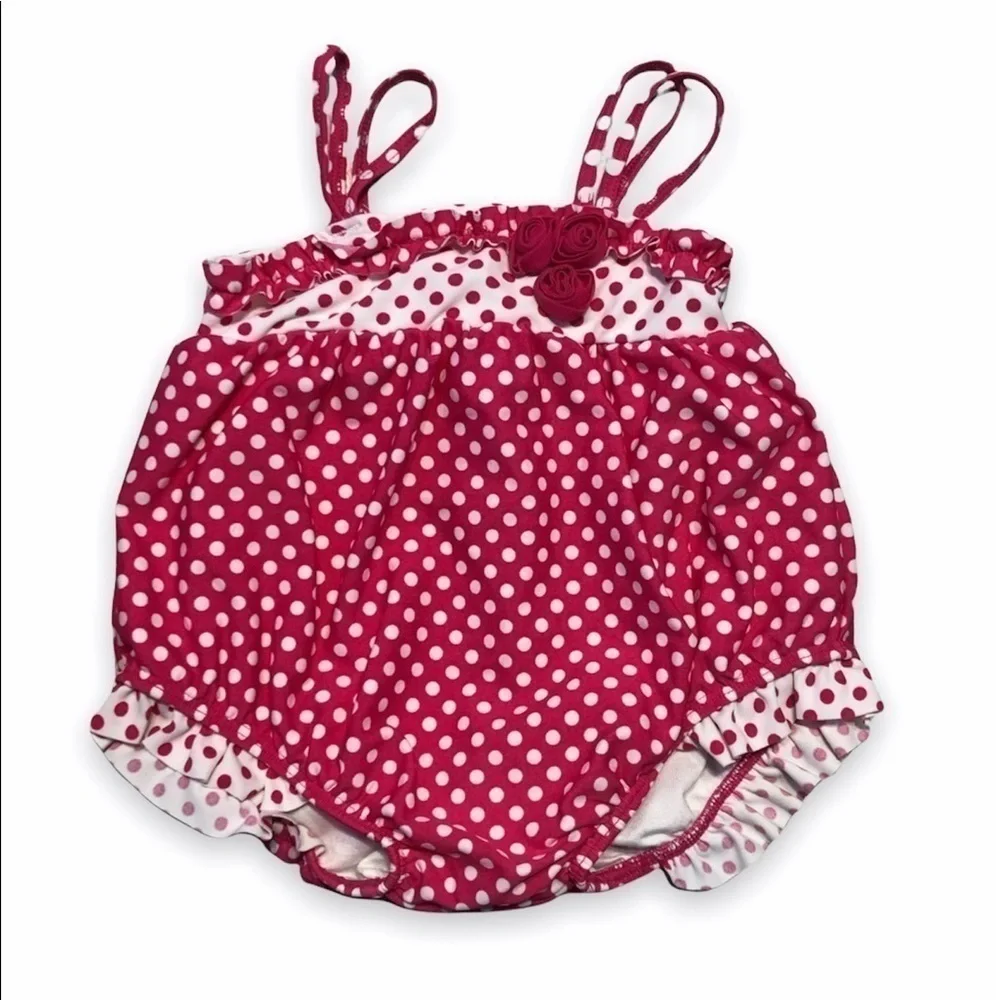 𝅺THE Children’s‎ Place 12 mo Pink White Dot Swimsuit